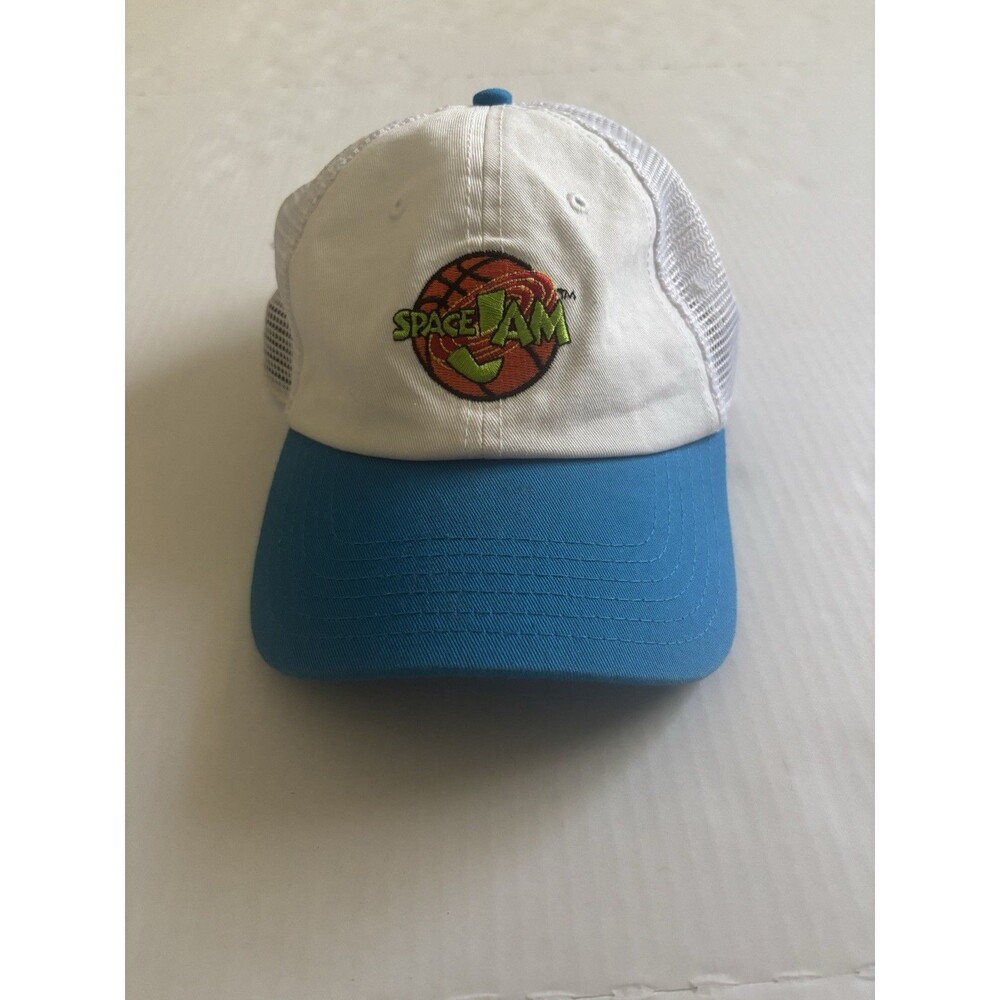 Vintage Space Jam White & Blue Mesh Trucker Hat Cap One Size Fits Most